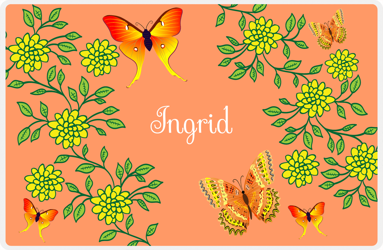 Personalized Butterfly Placemat IX - Orange Background - Orange Butterflies III -  View