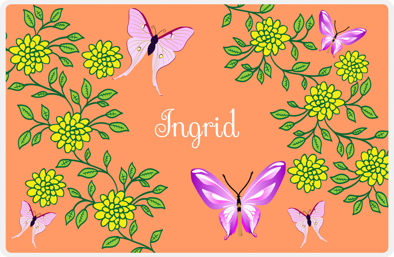 Personalized Butterfly Placemat IX - Orange Background - Pink Butterflies II -  View