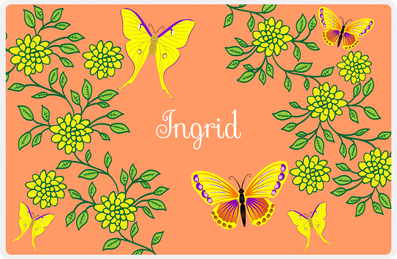 Personalized Butterfly Placemat IX - Orange Background - Yellow Butterflies -  View