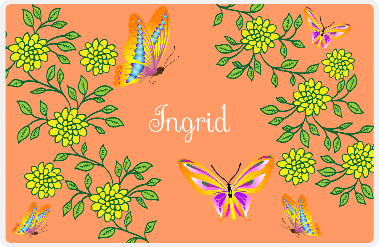 Personalized Butterfly Placemat IX - Orange Background - Orange Butterflies IV -  View