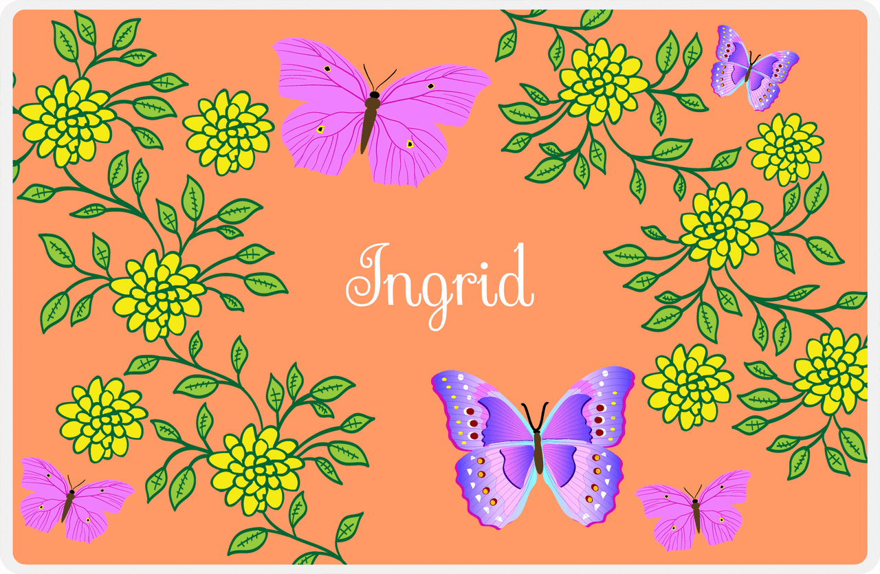 Personalized Butterfly Placemat IX - Orange Background - Pink Butterflies III -  View
