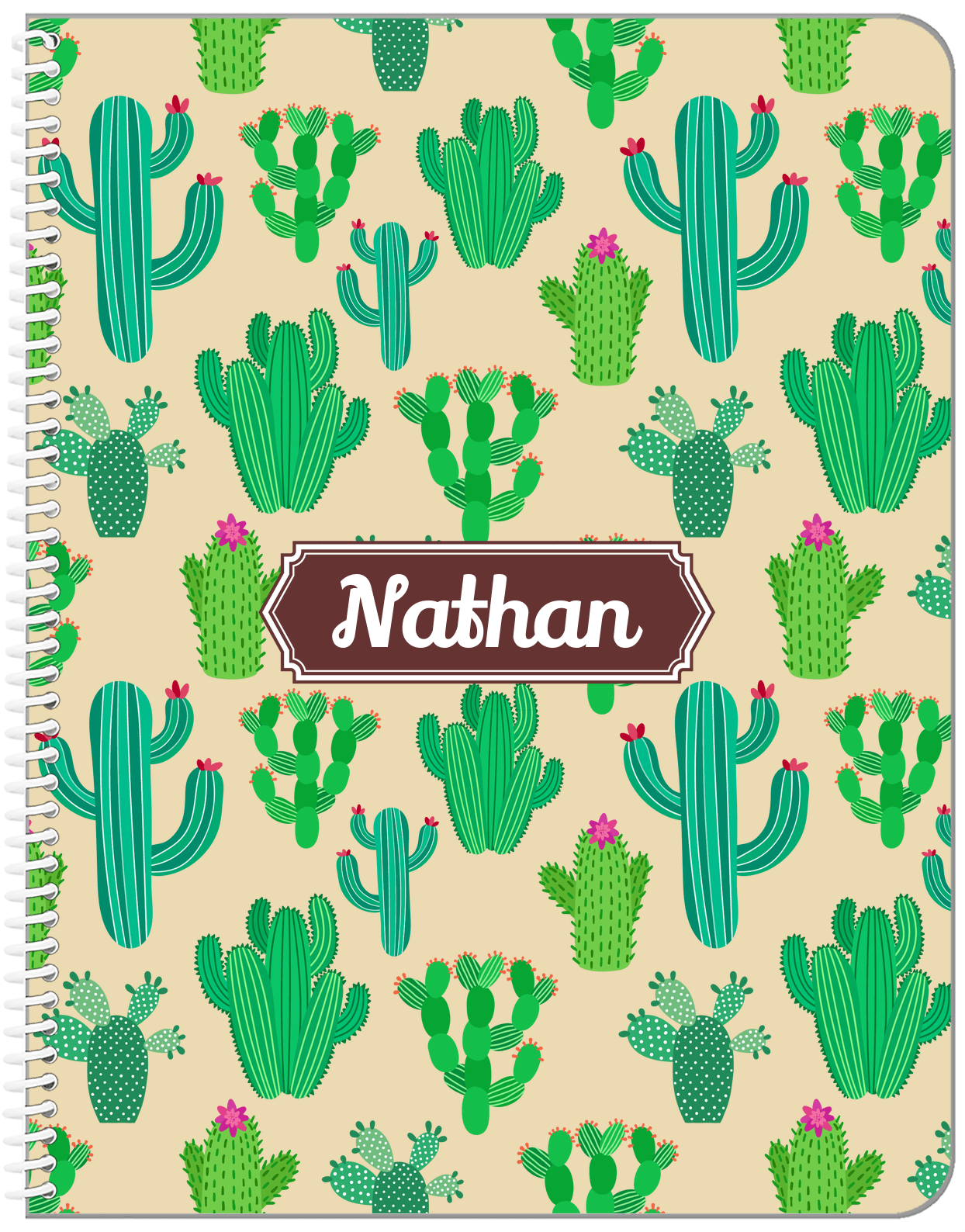 Personalized Cactus / Succulent Notebook III - Decorative Rectangle Nameplate - Front View