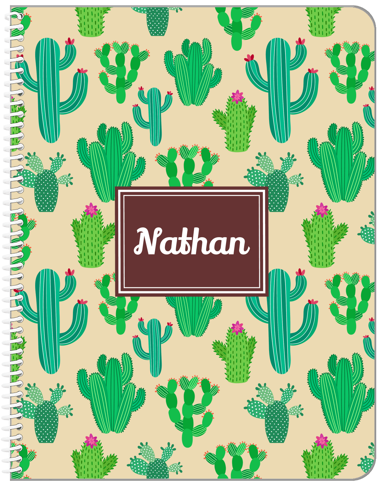 Personalized Cactus / Succulent Notebook III - Rectangle Nameplate - Front View