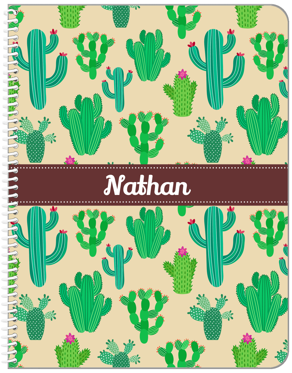 Personalized Cactus / Succulent Notebook III - Ribbon Nameplate - Front View