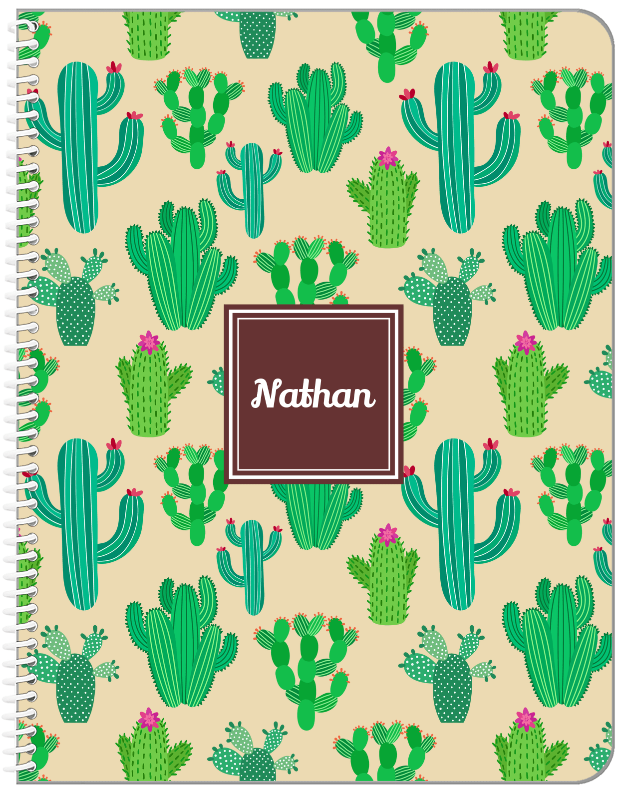 Personalized Cactus / Succulent Notebook III - Square Nameplate - Front View