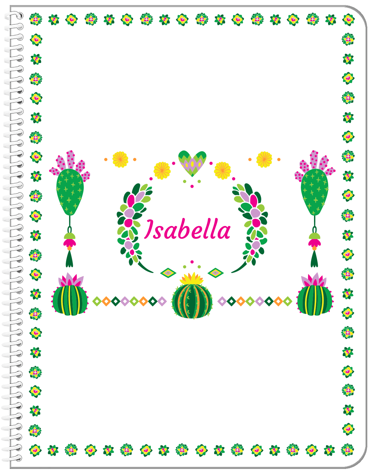 Personalized Cactus / Succulent Notebook IV - Cactus Wreath - White Background - Front View