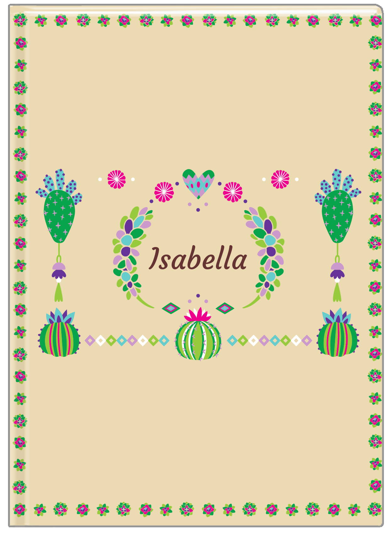 Personalized Cactus / Succulent Journal IV - Cactus Wreath - Tan Background - Front View