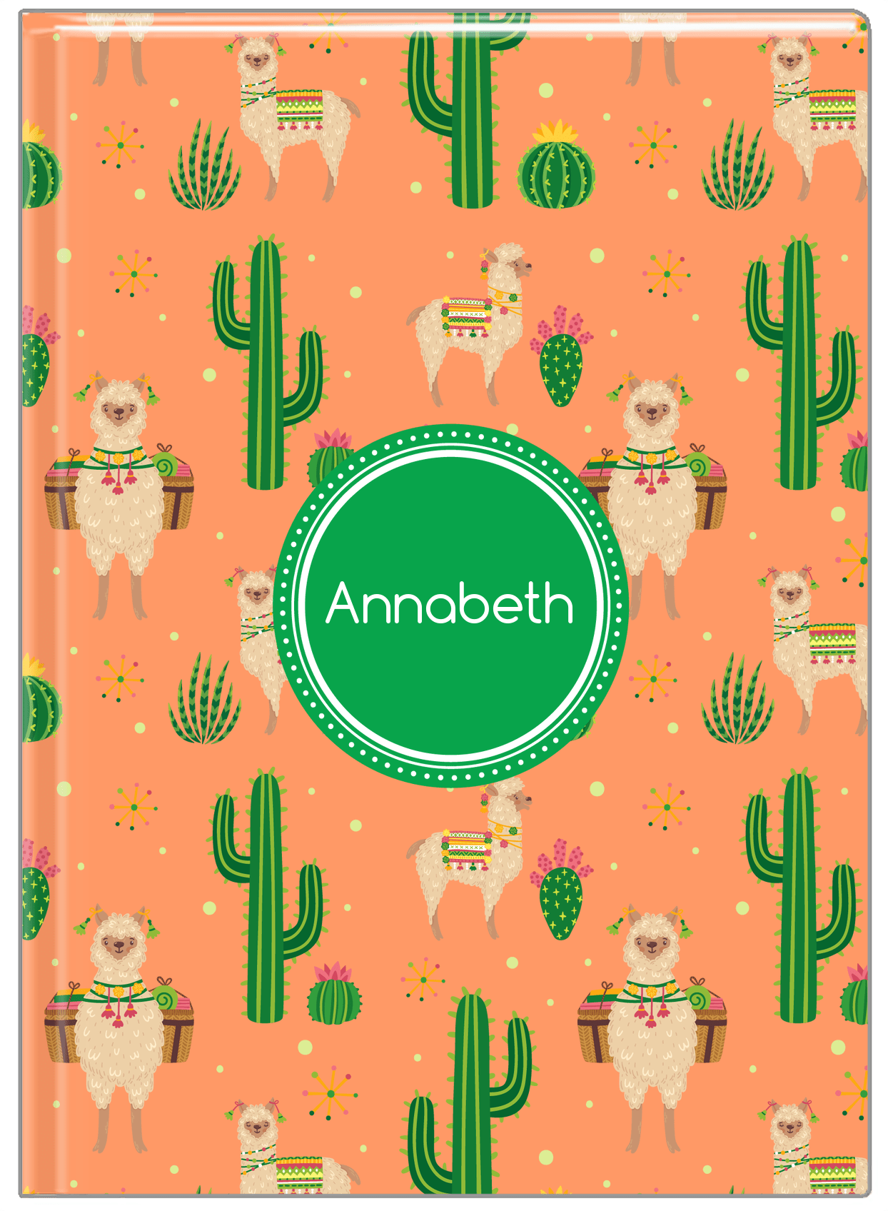 Personalized Cactus / Succulent Journal X - Alpacas - Circle Nameplate - Front View