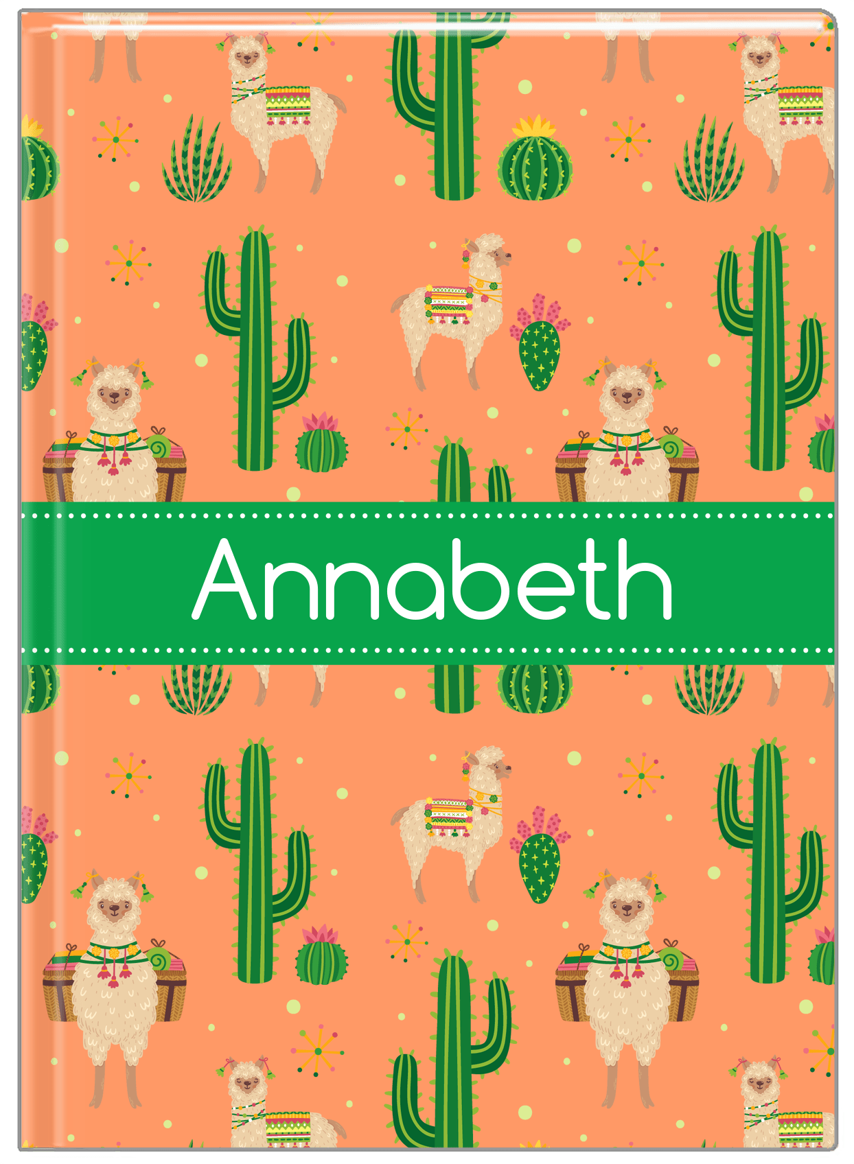 Personalized Cactus / Succulent Journal X - Alpacas - Ribbon Nameplate - Front View