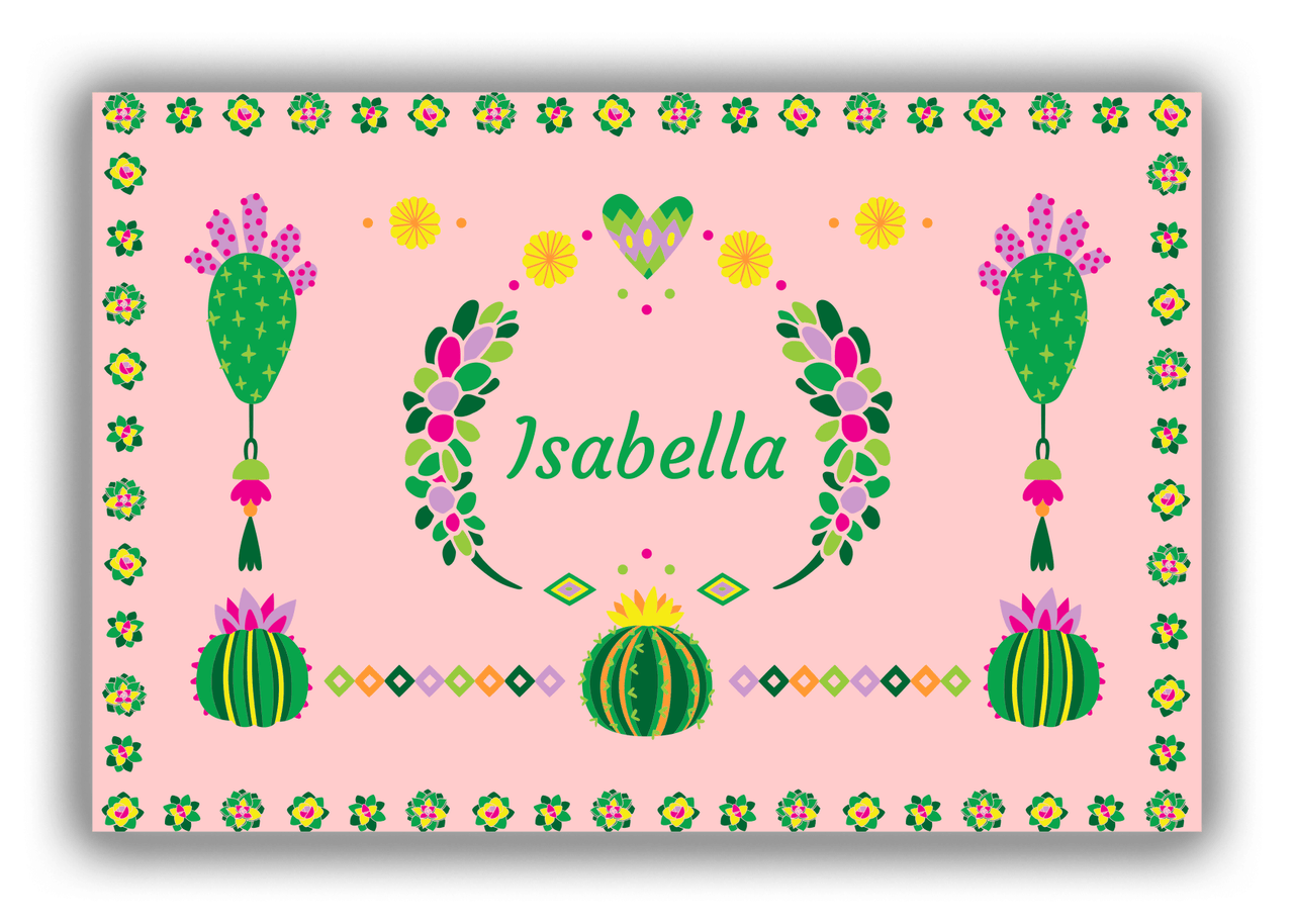 Personalized Cactus / Succulent Canvas Wrap & Photo Print IV - Cactus Wreath - Pink Background - Front View