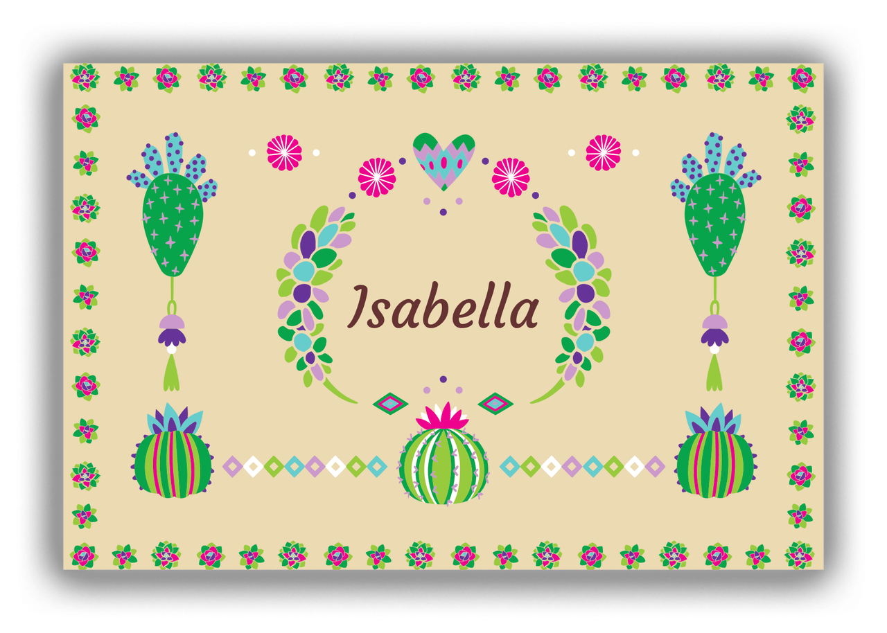 Personalized Cactus / Succulent Canvas Wrap & Photo Print IV - Cactus Wreath - Tan Background - Front View