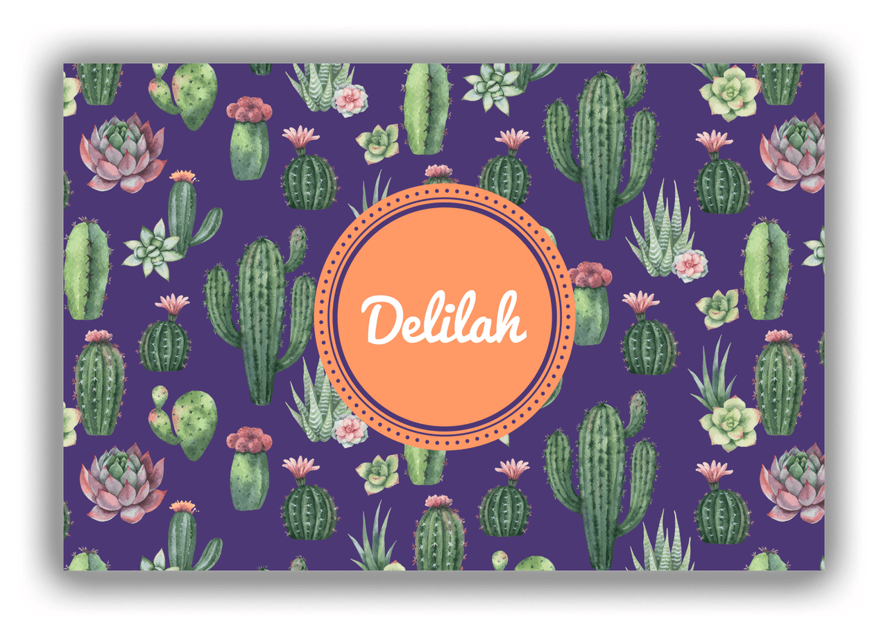 Personalized Cactus / Succulent Canvas Wrap & Photo Print V - Watercolor Cactus - Circle Nameplate - Front View