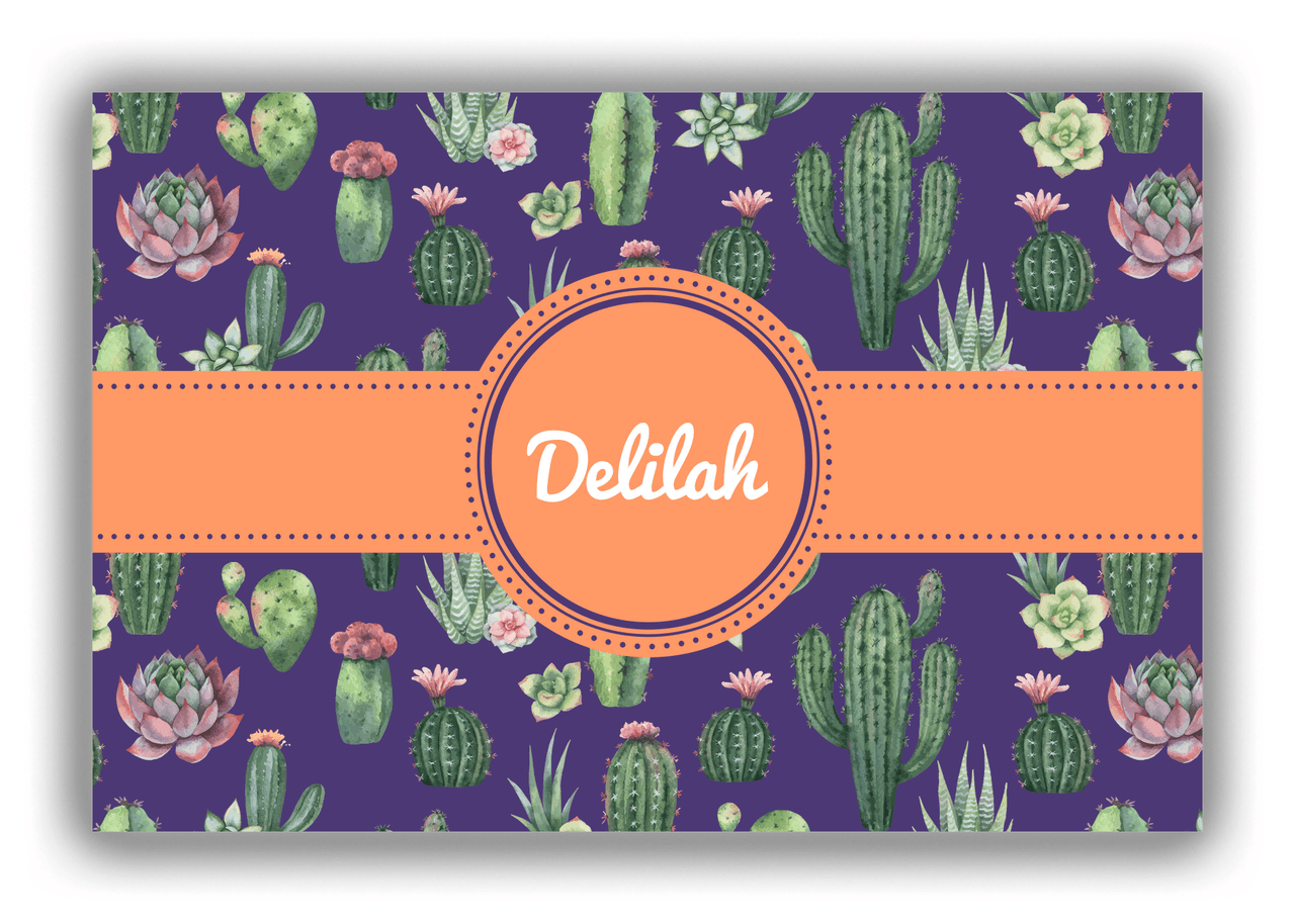 Personalized Cactus / Succulent Canvas Wrap & Photo Print V - Watercolor Cactus - Circle Ribbon Nameplate - Front View