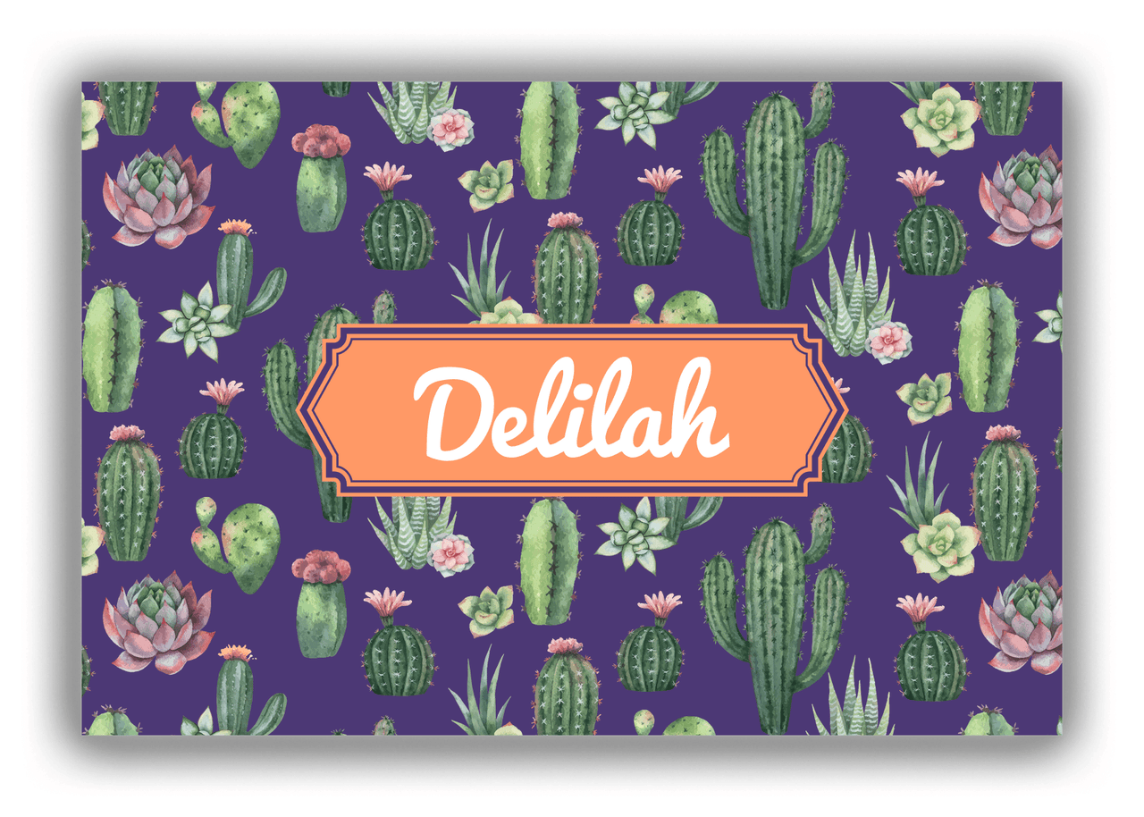 Personalized Cactus / Succulent Canvas Wrap & Photo Print V - Watercolor Cactus - Decorative Rectangle Nameplate - Front View