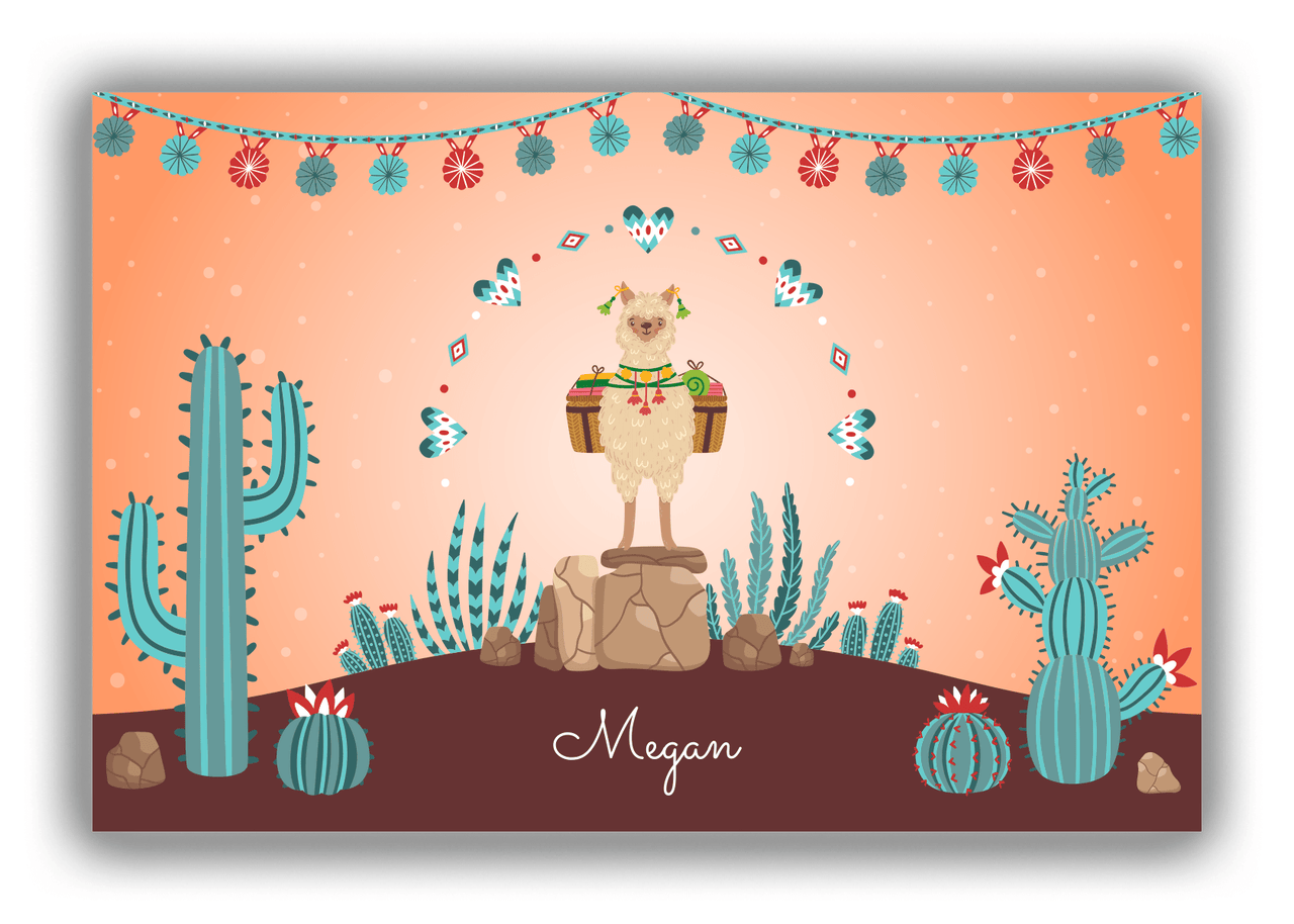 Personalized Cactus / Succulent Canvas Wrap & Photo Print VI - Alpaca Hill - Orange Background - Front View