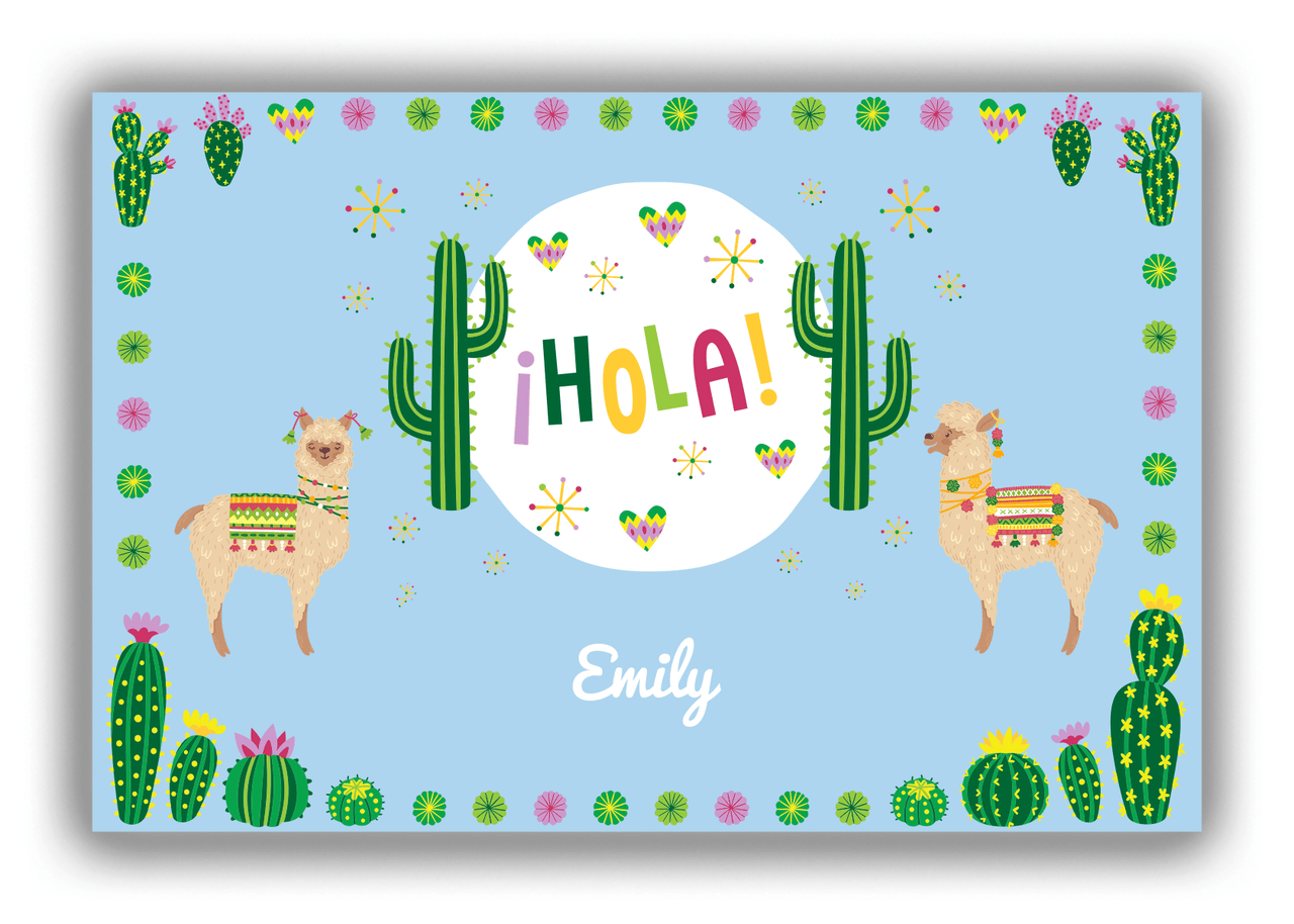 Personalized Cactus / Succulent Canvas Wrap & Photo Print VII - Hola Alpaca - Blue Background - Front View