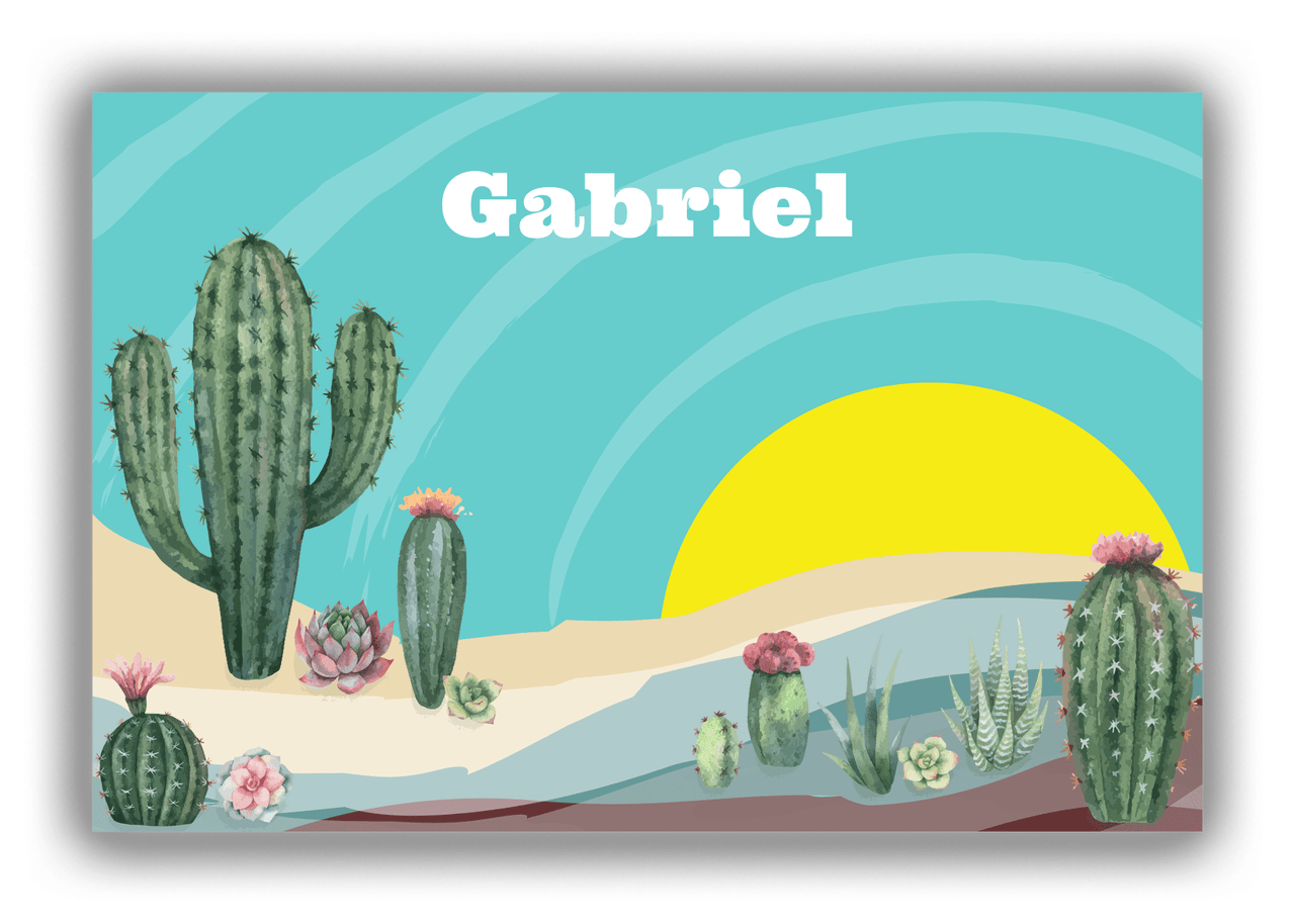 Personalized Cactus / Succulent Canvas Wrap & Photo Print VIII - Desert Brush - Teal Background - Front View