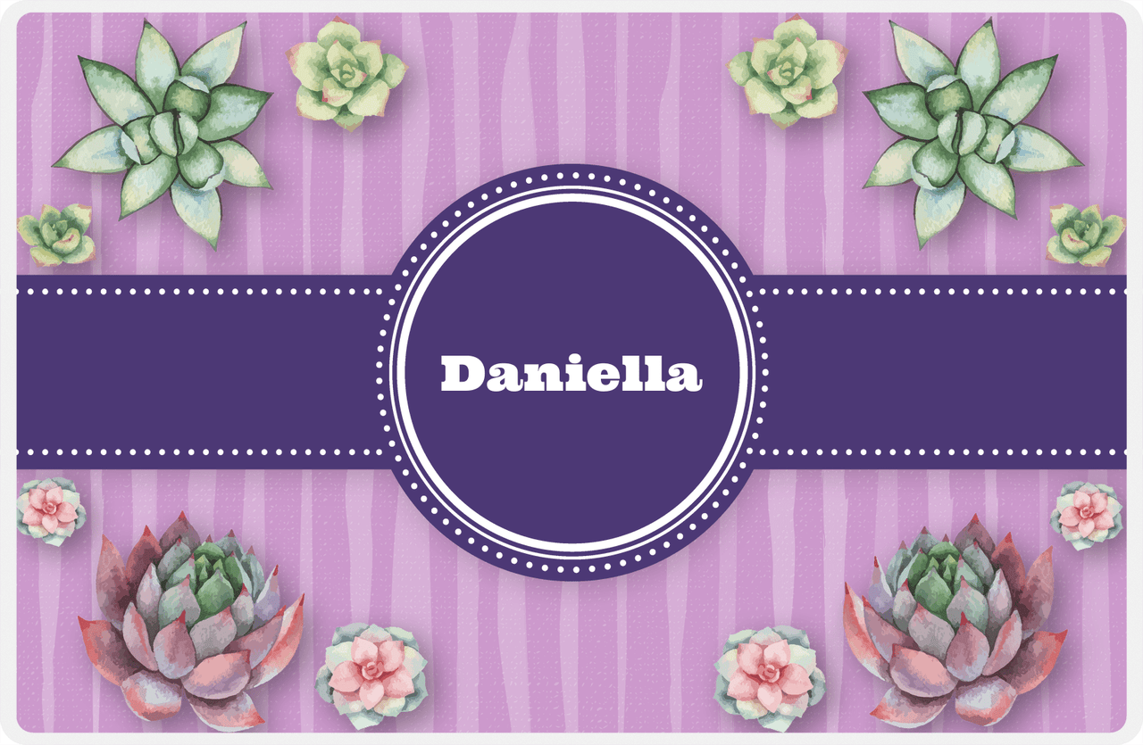 Personalized Cactus / Succulent Placemat I - Watercolor - Circle Ribbon Nameplate -  View
