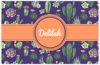 Thumbnail for Personalized Cactus / Succulent Placemat V - Watercolor Cactus - Circle Ribbon Nameplate -  View