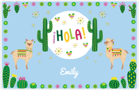 Thumbnail for Personalized Cactus / Succulent Placemat VII - Hola Alpaca - Blue Background -  View