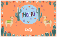 Thumbnail for Personalized Cactus / Succulent Placemat VII - Hola Alpaca - Orange Background -  View