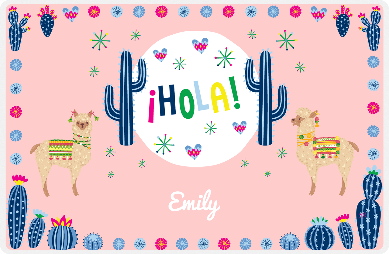 Personalized Cactus / Succulent Placemat VII - Hola Alpaca - Pink Background -  View