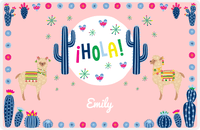 Thumbnail for Personalized Cactus / Succulent Placemat VII - Hola Alpaca - Pink Background -  View