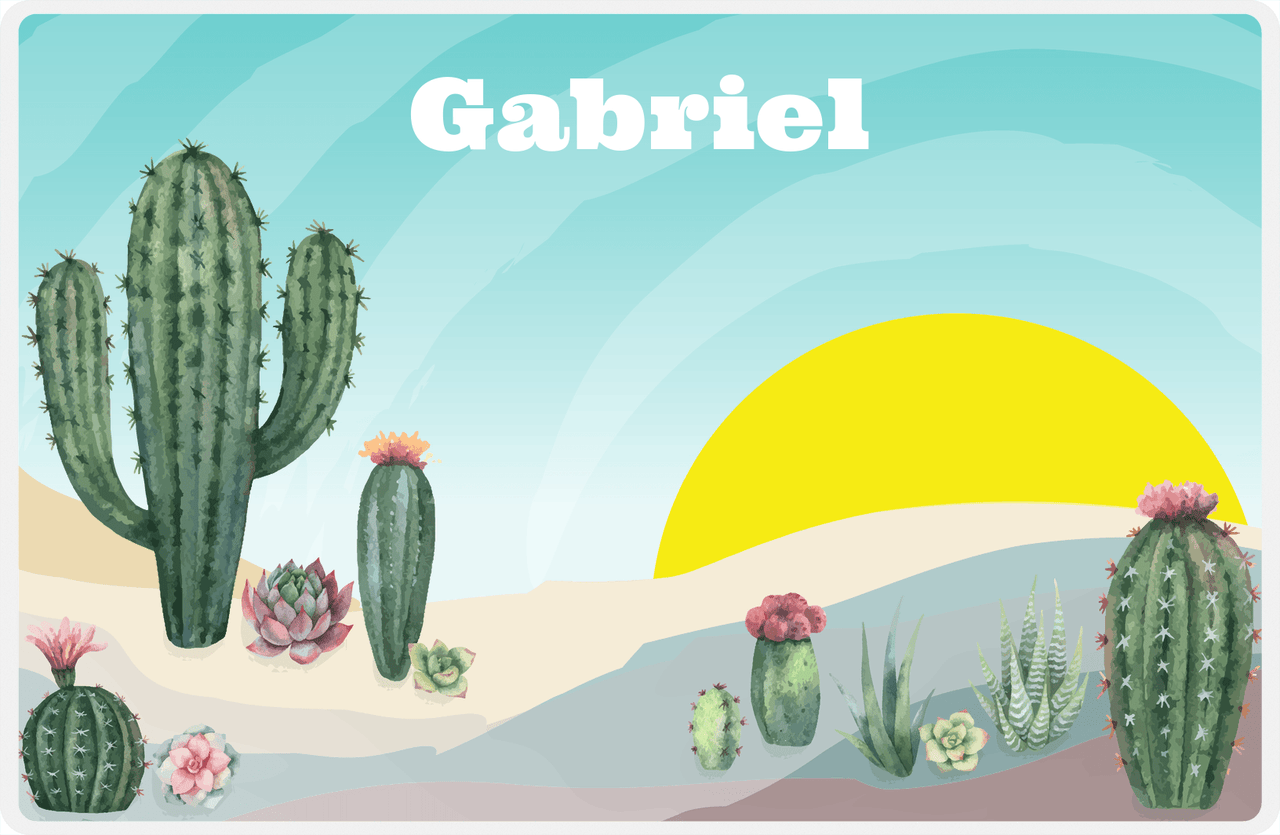 Personalized Cactus / Succulent Placemat VIII - Desert Brush - Teal Background -  View