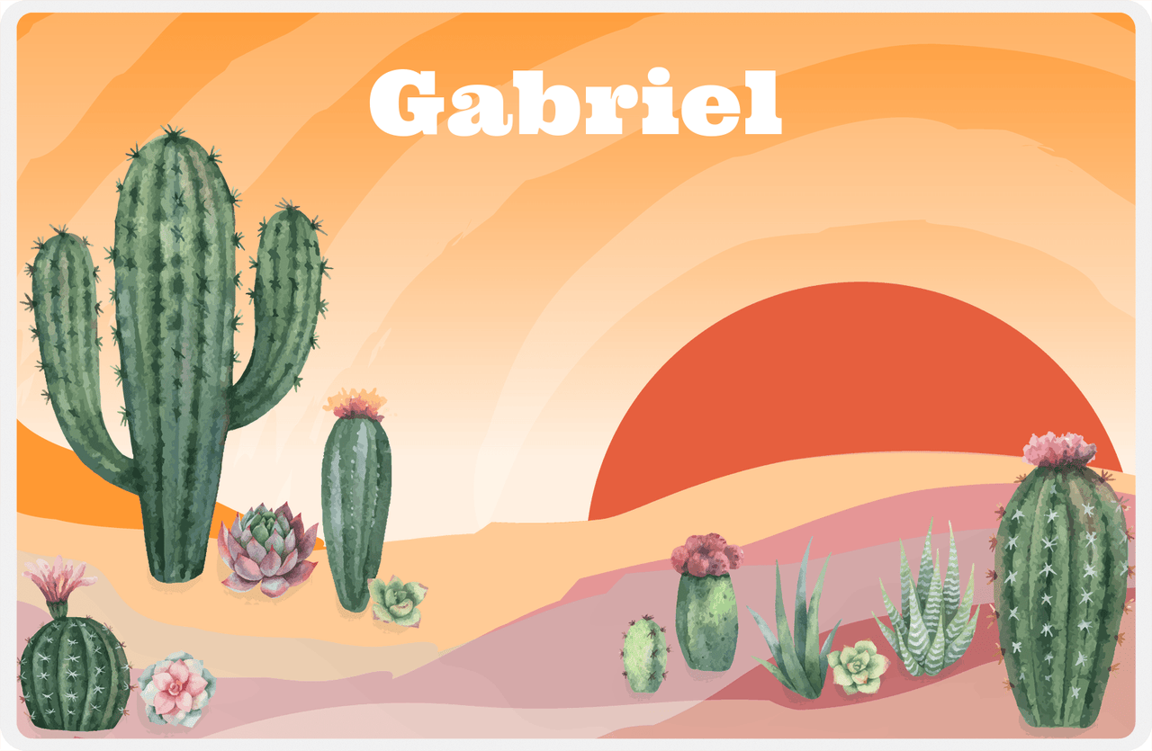 Personalized Cactus / Succulent Placemat VIII - Desert Brush - Orange Background -  View