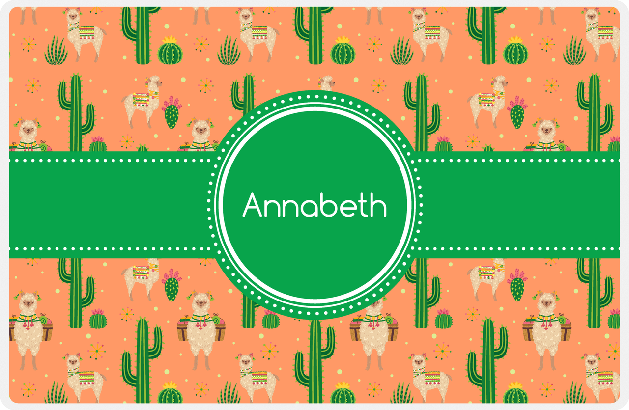 Personalized Cactus / Succulent Placemat X - Alpacas - Circle Ribbon Nameplate -  View