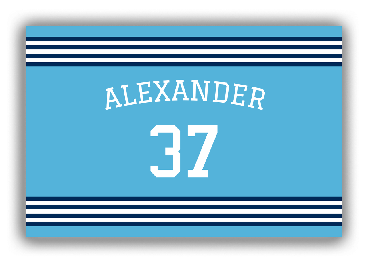Personalized Canvas Wrap & Photo Print - Jersey Number with Arched Name - Blue and Navy - Triple Stripe - Front View