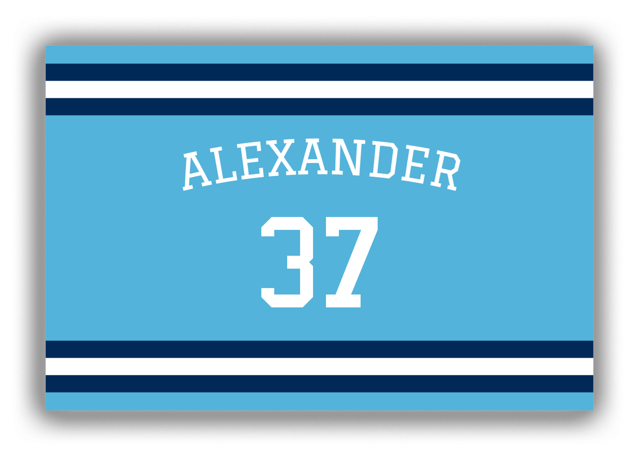 Personalized Canvas Wrap & Photo Print - Jersey Number with Arched Name - Blue and Navy - Single Stripe - Front View