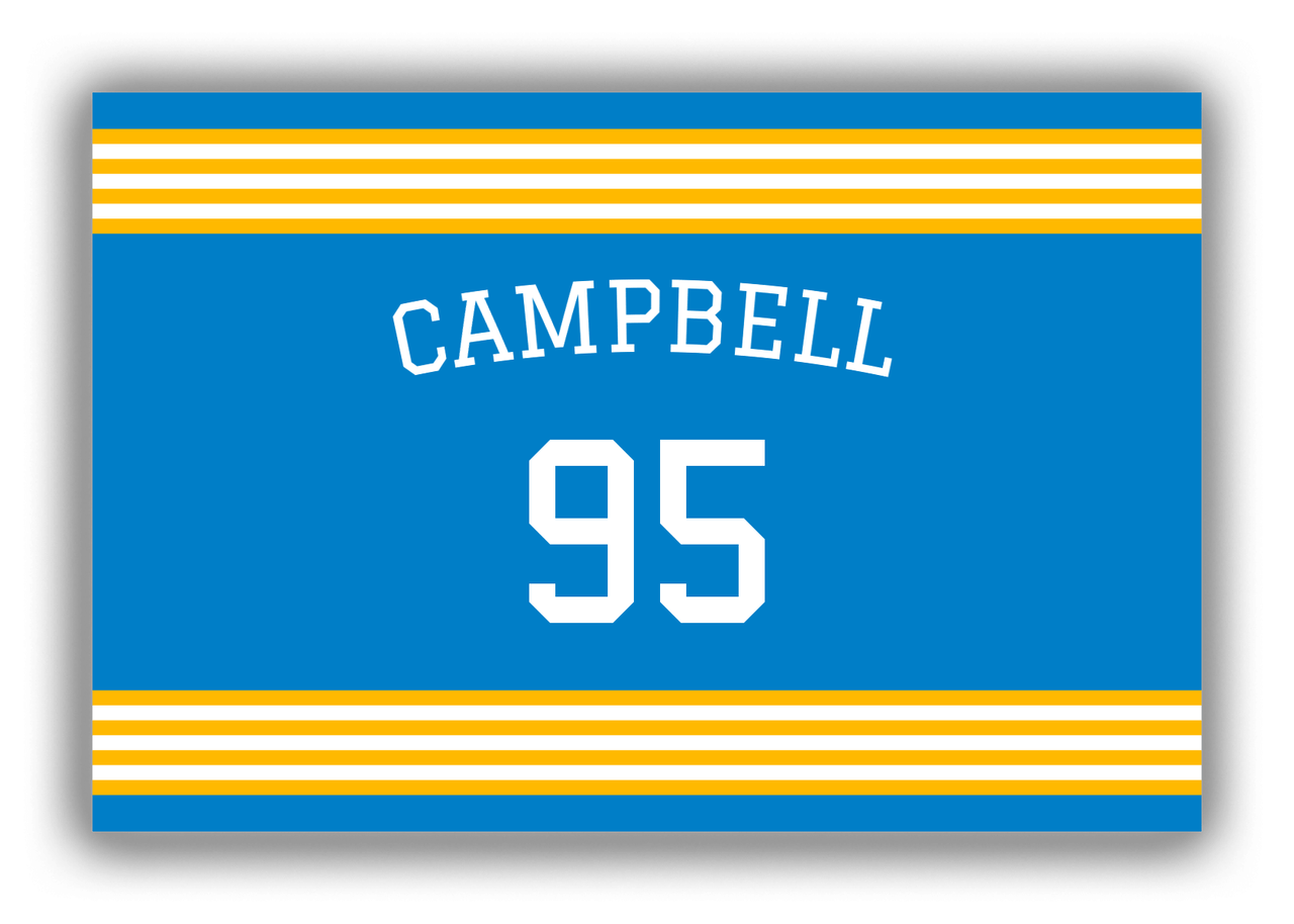Personalized Canvas Wrap & Photo Print - Jersey Number with Arched Name - Blue and Gold - Triple Stripe - Front View
