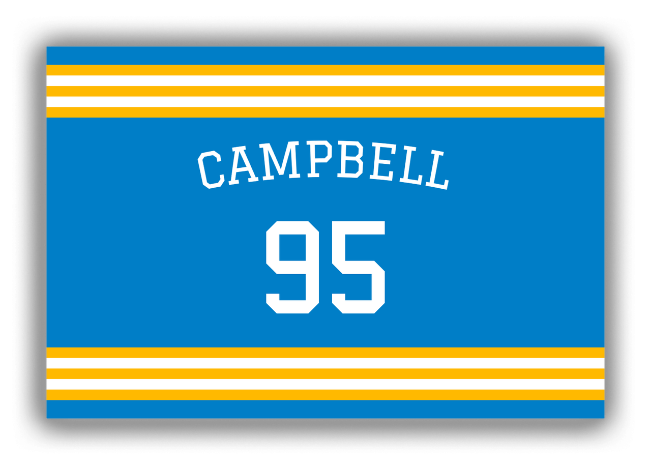 Personalized Canvas Wrap & Photo Print - Jersey Number with Arched Name - Blue and Gold - Double Stripe - Front View