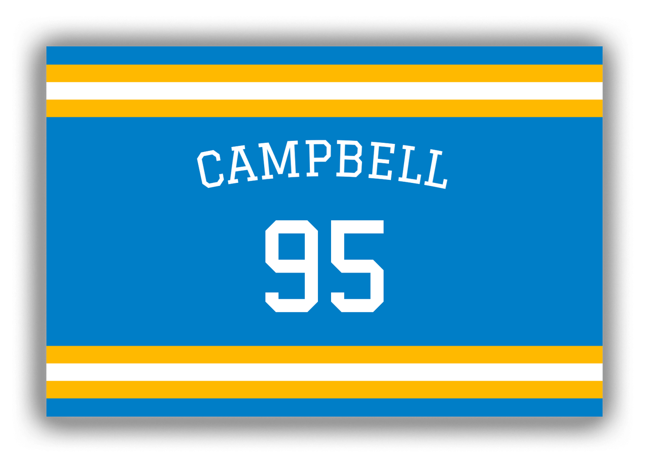 Personalized Canvas Wrap & Photo Print - Jersey Number with Arched Name - Blue and Gold - Single Stripe - Front View