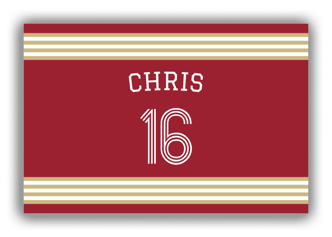 Personalized Canvas Wrap & Photo Print - Jersey Number with Arched Name - Red and Gold - Triple Stripe - Front View