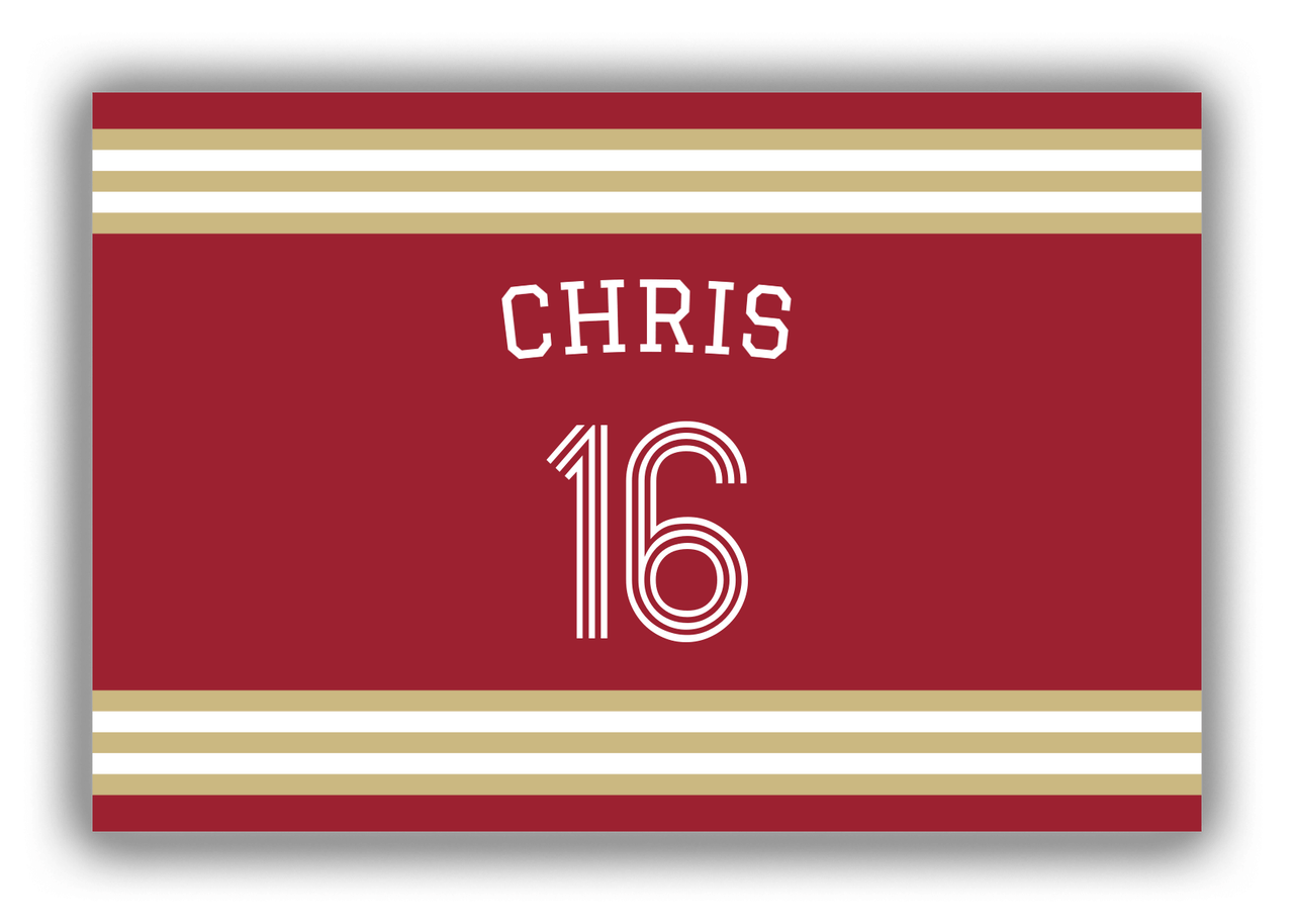 Personalized Canvas Wrap & Photo Print - Jersey Number with Arched Name - Red and Gold - Double Stripe - Front View