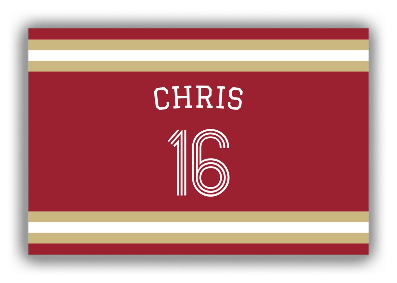 Personalized Canvas Wrap & Photo Print - Jersey Number with Arched Name - Red and Gold - Single Stripe - Front View
