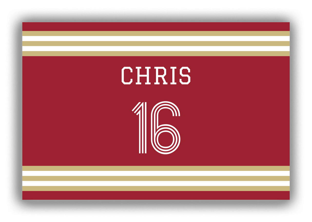 Personalized Canvas Wrap & Photo Print - Jersey Number - Red and Gold - Double Stripe - Front View