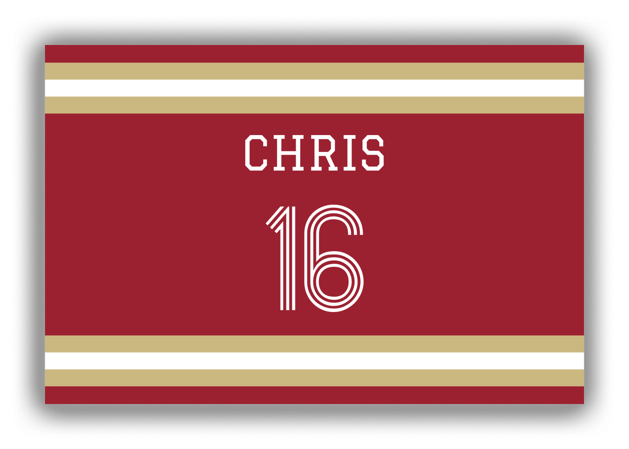 Personalized Canvas Wrap & Photo Print - Jersey Number - Red and Gold - Single Stripe - Front View