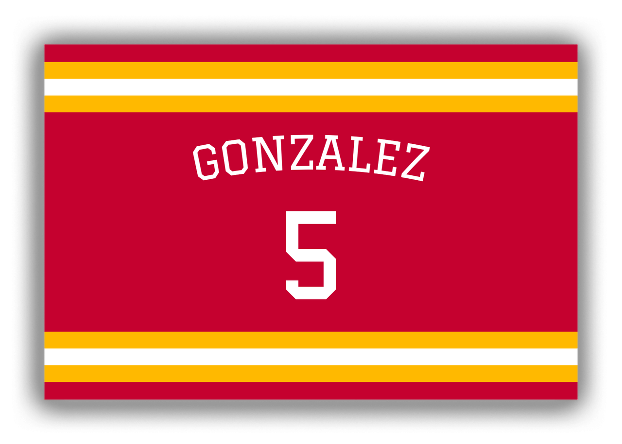Personalized Canvas Wrap & Photo Print - Jersey Number with Arched Name - Red and Yellow - Single Stripe - Front View