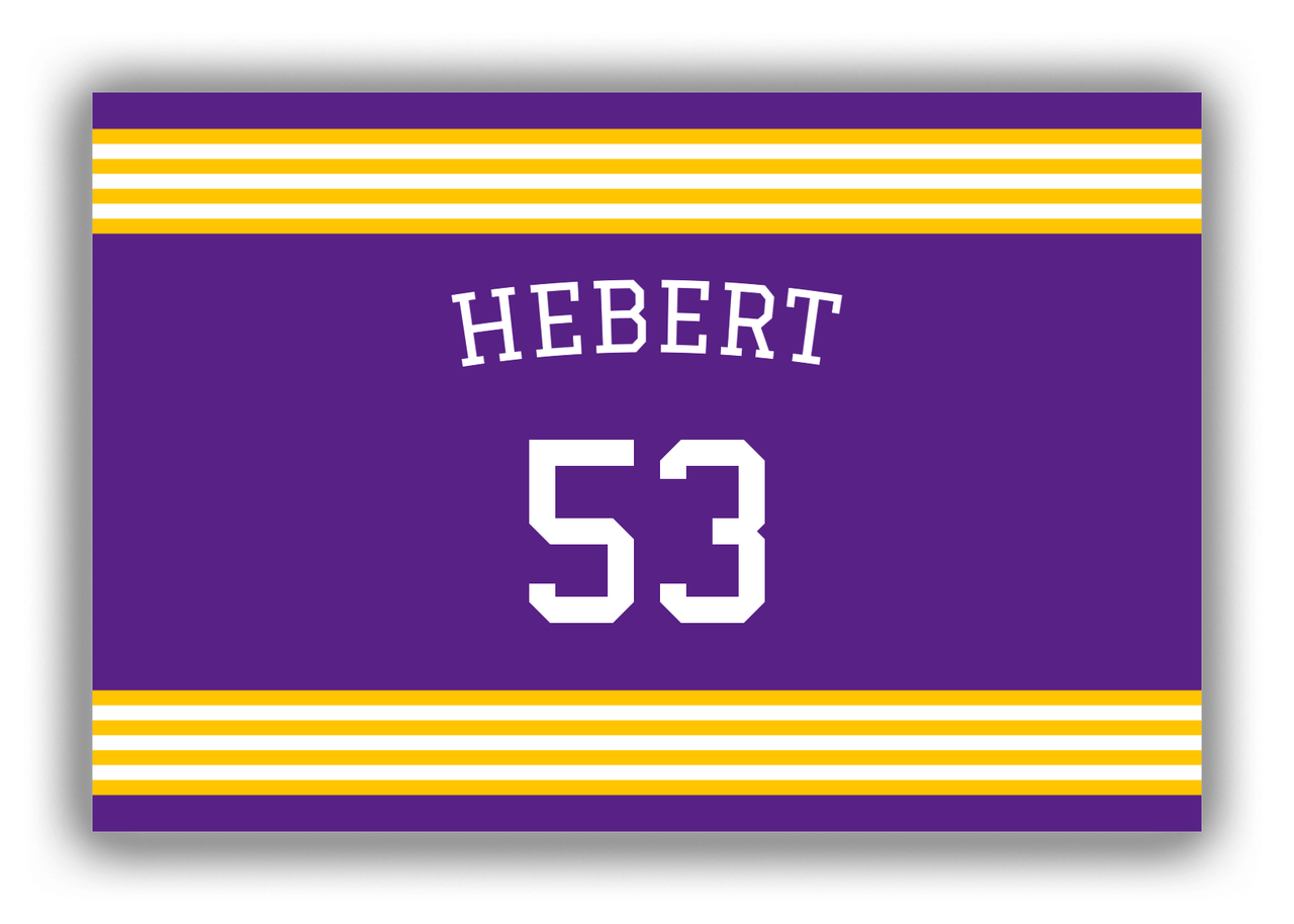 Personalized Canvas Wrap & Photo Print - Jersey Number with Arched Name - Purple and Gold - Triple Stripe - Front View