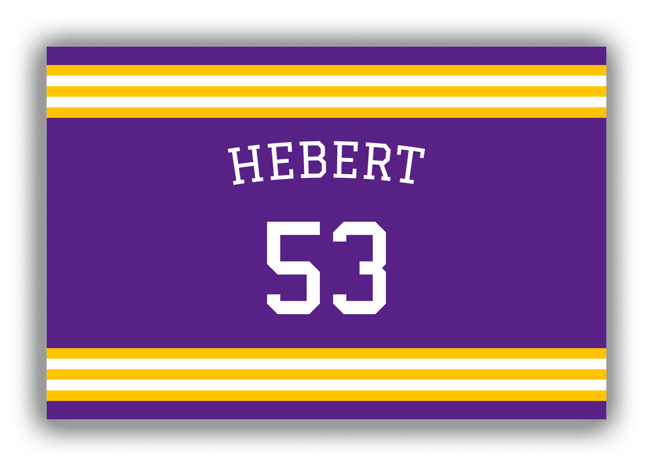 Personalized Canvas Wrap & Photo Print - Jersey Number with Arched Name - Purple and Gold - Double Stripe - Front View