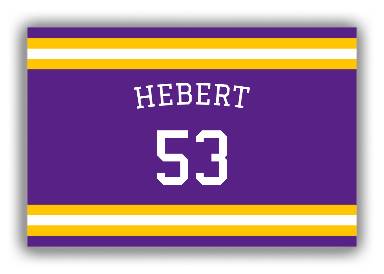 Personalized Canvas Wrap & Photo Print - Jersey Number with Arched Name - Purple and Gold - Single Stripe - Front View