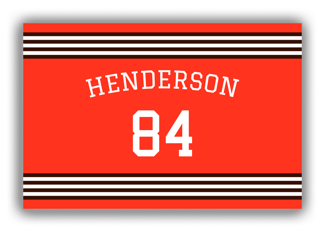 Personalized Canvas Wrap & Photo Print - Jersey Number with Arched Name - Orange and Brown - Triple Stripe - Front View