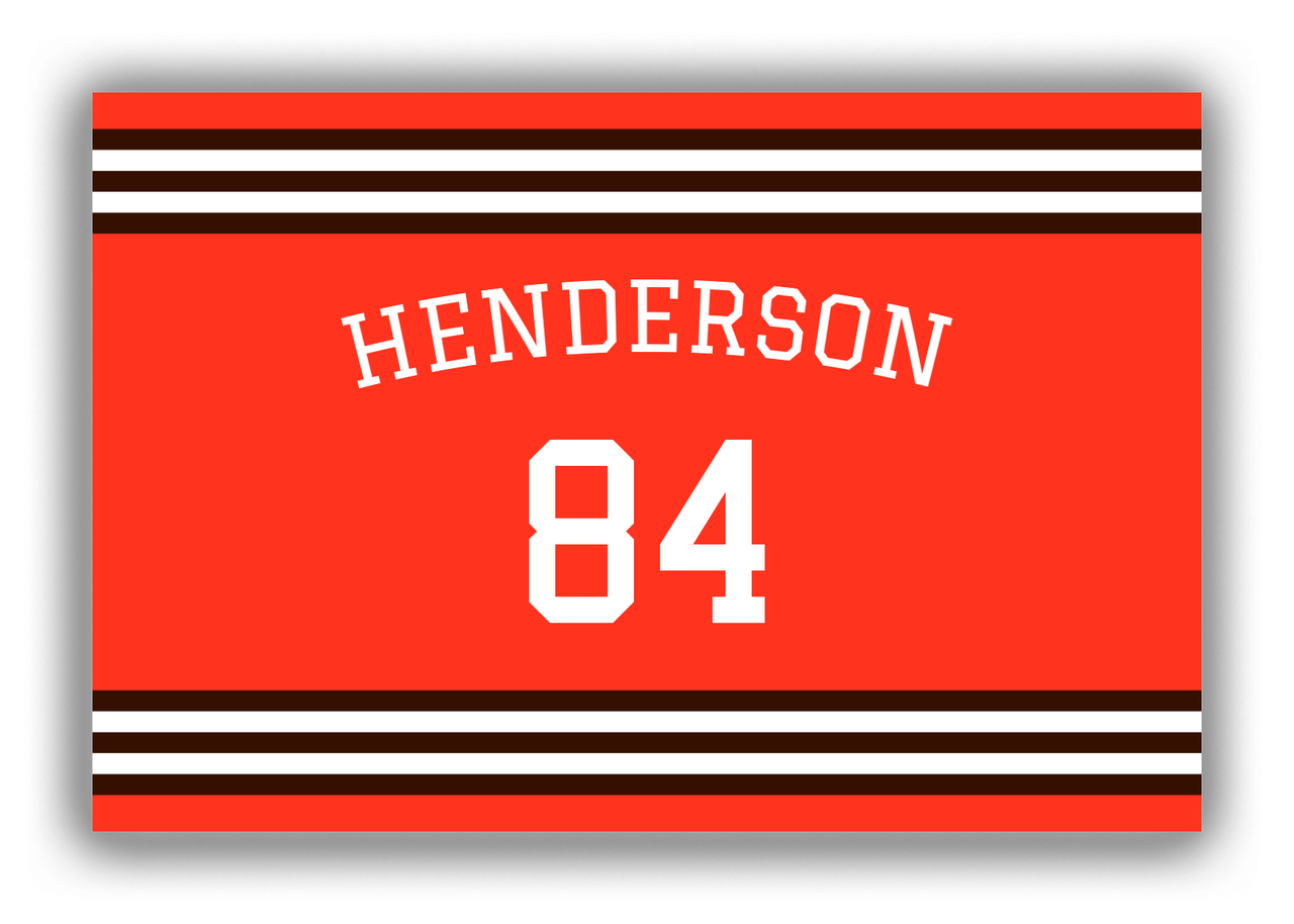 Personalized Canvas Wrap & Photo Print - Jersey Number with Arched Name - Orange and Brown - Double Stripe - Front View