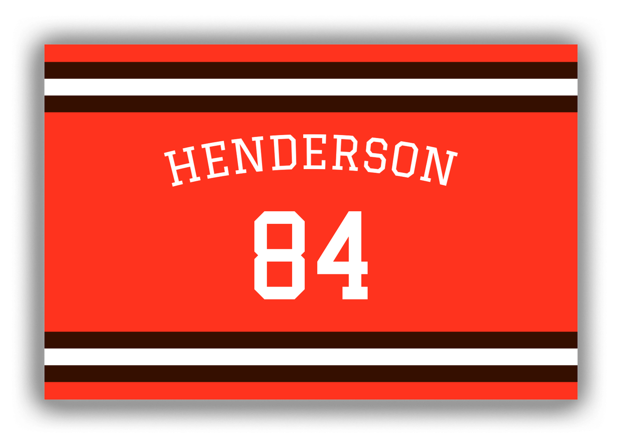 Personalized Canvas Wrap & Photo Print - Jersey Number with Arched Name - Orange and Brown - Single Stripe - Front View