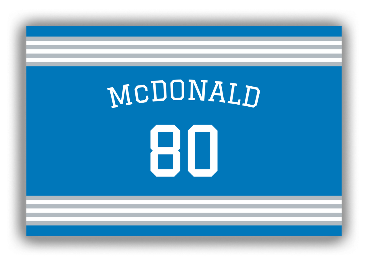 Personalized Canvas Wrap & Photo Print - Jersey Number with Arched Name - Blue and Grey - Triple Stripe - Front View