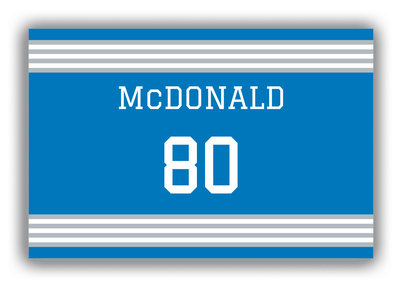 Personalized Canvas Wrap & Photo Print - Jersey Number - Blue and Grey - Triple Stripe - Front View