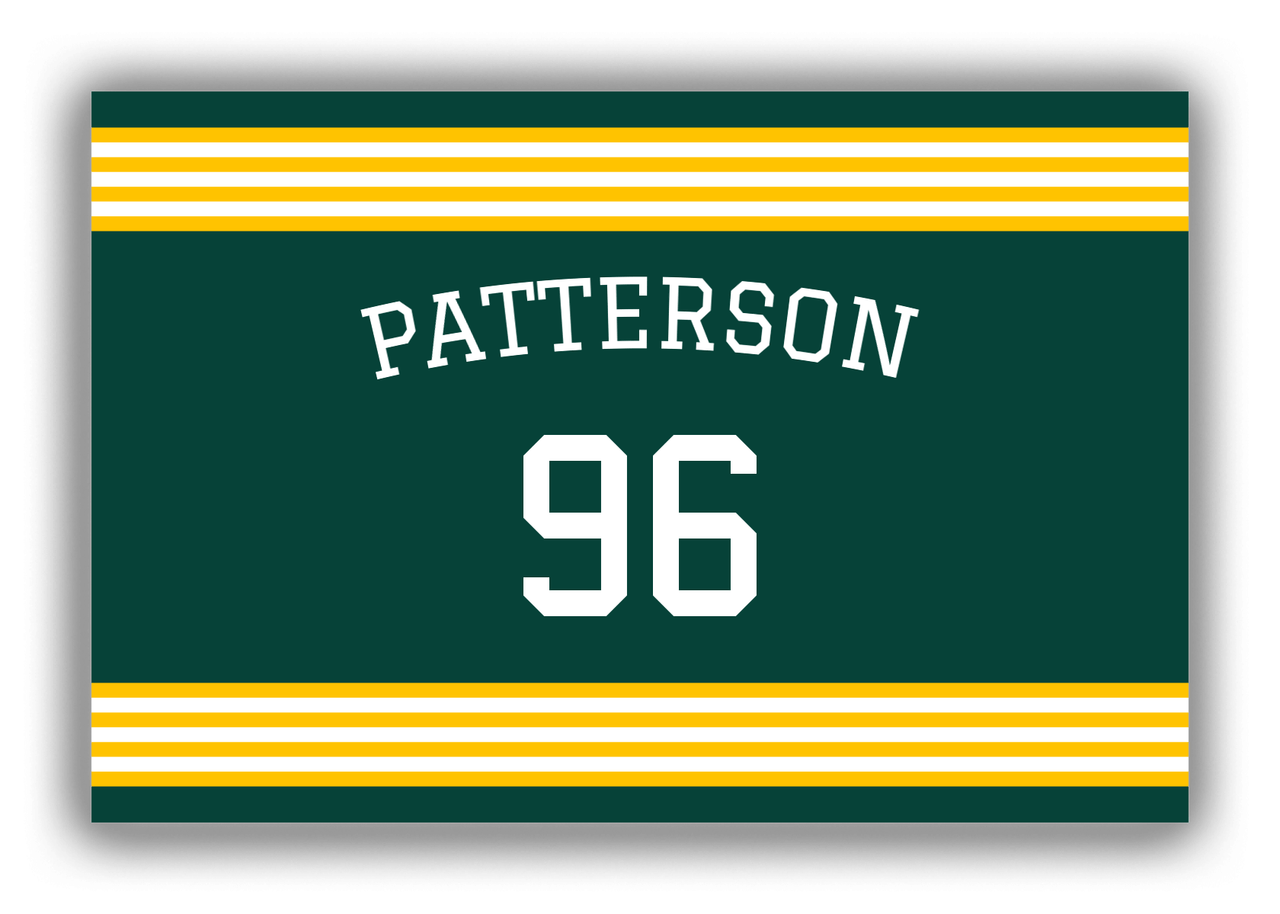 Personalized Canvas Wrap & Photo Print - Jersey Number with Arched Name - Green and Yellow - Triple Stripe - Front View